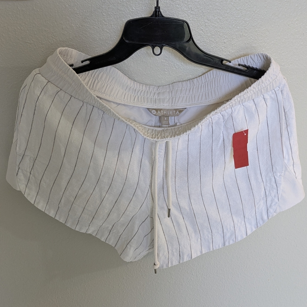 Athleta - White striped linen shorts